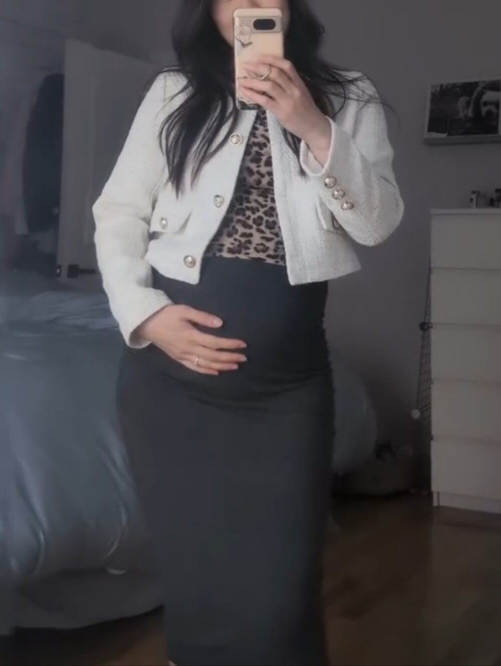 Dark Gray Maternity Midi Pencil Skirt - Picture 3 of 4